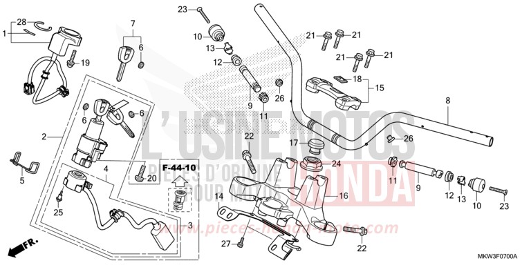 TUYAU DE GUIDON/PONT SUPERIEUR de NC750X DCT GRAND PRIX RED (R380) de 2021